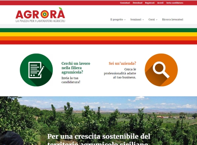 La home page di Agrorà, un sito web per aiutare a cercare e offrire lavoro in maniera trasparente