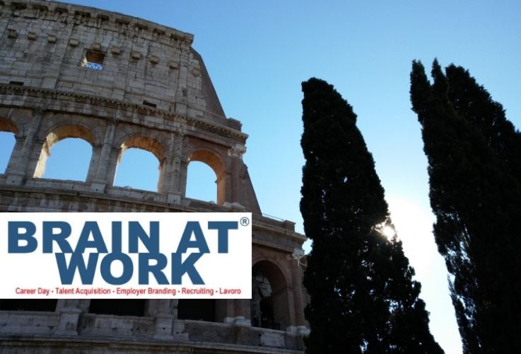 Il logo di Brain at work sullo sfondo del Colosseo