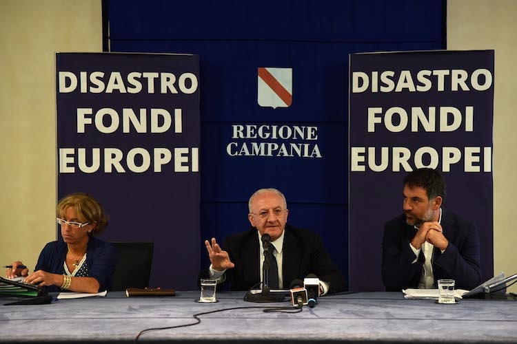 'Disastro fondi europei': l'assessore campano all'Agricoltura Vincenzo De Luca in conferenza stampa, oggi a Napoli