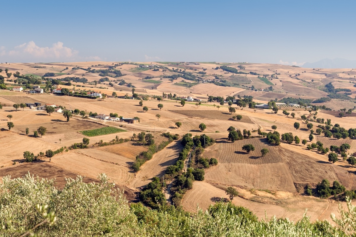 Paesaggio di campi agricoli e colline in provincia di Benevento
