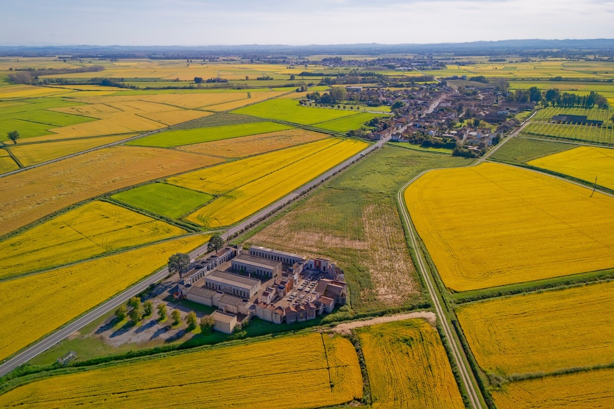 Campi di riso in Lomellina visti dall'alto