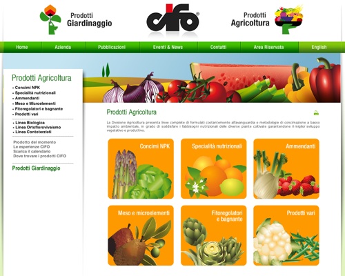 La sezione del nuovo sito Cifo.it dedicata ai prodotti per l'agricoltura