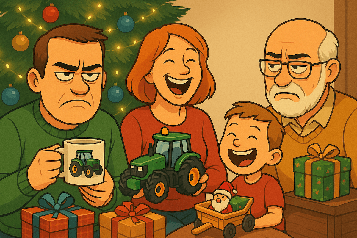 Regali a tema trattrici sotto l'albero di Natale