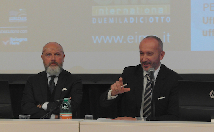 Da sinistra: Massimo Goldoni e Alessandro Malavolti, nell'ordine ad e presidente FederUnacoma in conferenza ad Eima 2018