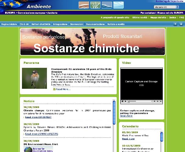 L'homepage della DG Ambiente della Commissione Europea