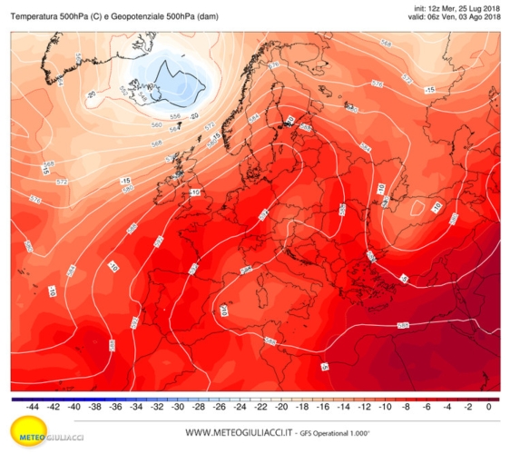 Alta pressione ben distesa sull'Europa occidentale per i primi giorni di agosto