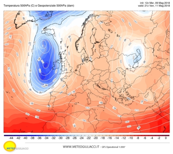 Vortice ciclonico in discesa dai quadranti settentrionali europei