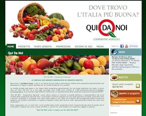La home page del sito www.quidanoi.coop