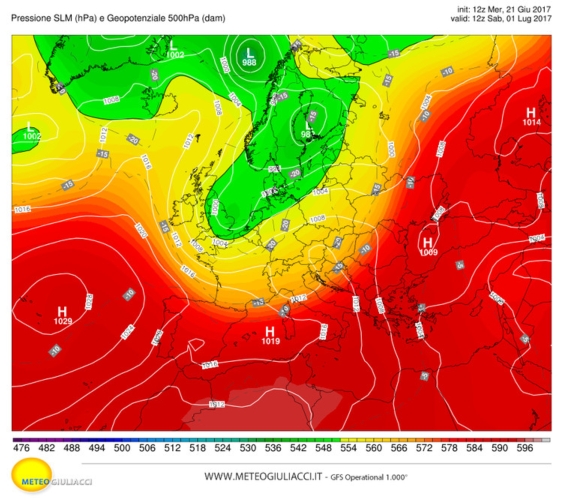 La tendenza per i primi giorni di luglio: un vortice ciclonico potrebbe affondare sul Mediterraneo