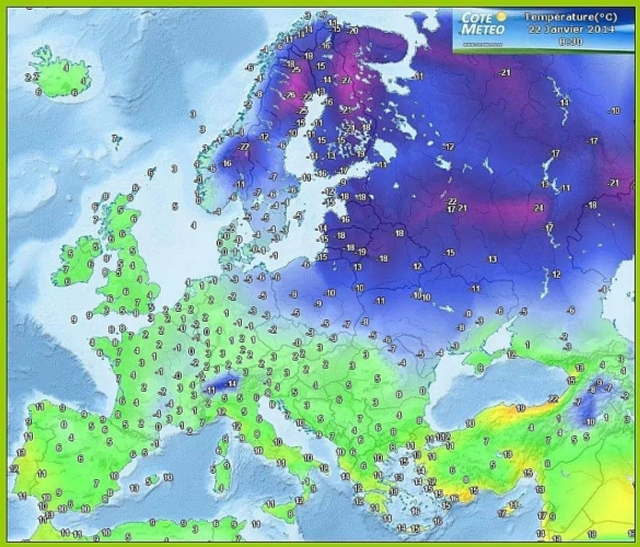 Il freddo avanza sull'Europa orientale. Tempo ancora mite sul Mediterraneo