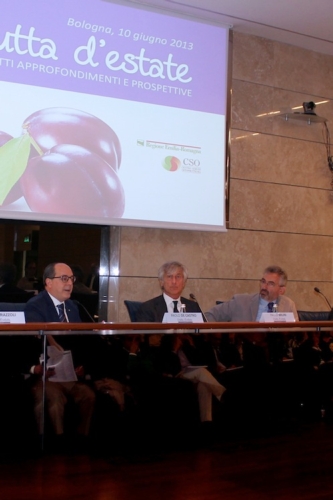 Da sinistra: Paolo De Castro presidente della Commissione Agricoltura, Paolo Bruni presidente Cso e Tiberio Rabboni assessore all'Agricoltura Emilia-Romagna