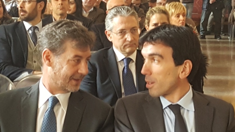 Mario Guidi e il ministro Maurizio Martina a Caserta oggi, 22 febbraio 2017, prima del faccia a faccia