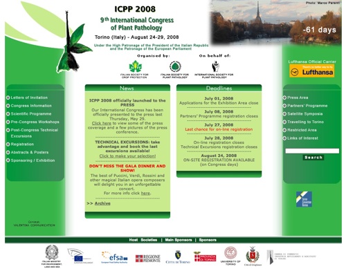 Homepage del sito dedicato all'evento di Torino