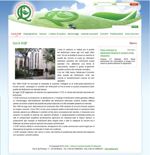 L'anteprima dell'home page del sito icqf.it