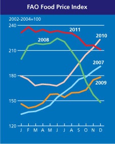 Indice dei prezzi alimentari Fao, media record nel 2011