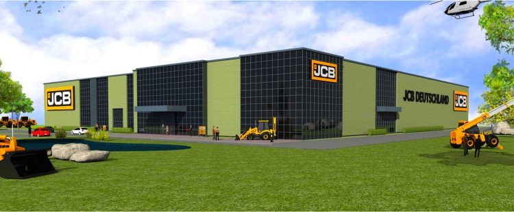 Proiezione della nuova sede JCB in Germania la cui costruzione verrà avviata a breve