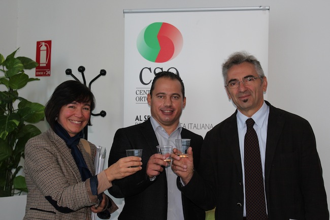 Da sinistra: Roberta Chiarini dirigente assessorato Agricoltura Emilia-Romagna, Mario Tamanti consigliere delegato Cso e Tiberio Rabboni assessore Agricoltura Emilia-Romagna