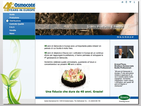 L'homepage del nuovo sito su Osmocote