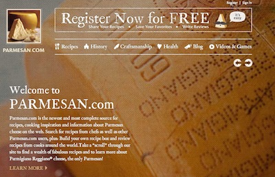 La home page del sito www.parmesan.com