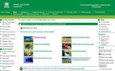 L'home page del portale del Chemical Regulation Directorate britannico