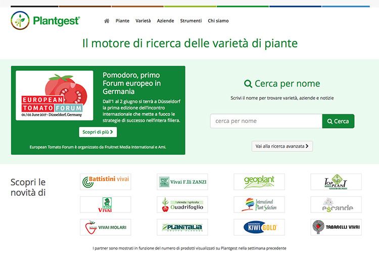 L'home page del nuovo Plantgest.com, per tuffarsi a 360° nel mondo della produzione agricola