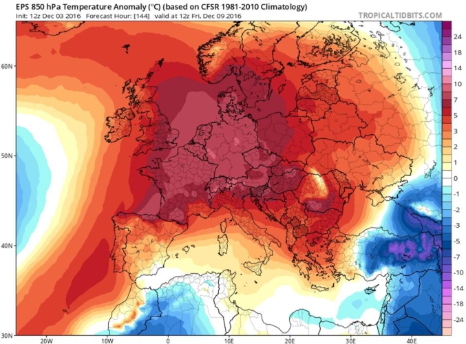 Le anomalie termiche previste in Europa per i prossimi 5-10 giorni. Assai rilevanti nelle aree centrali