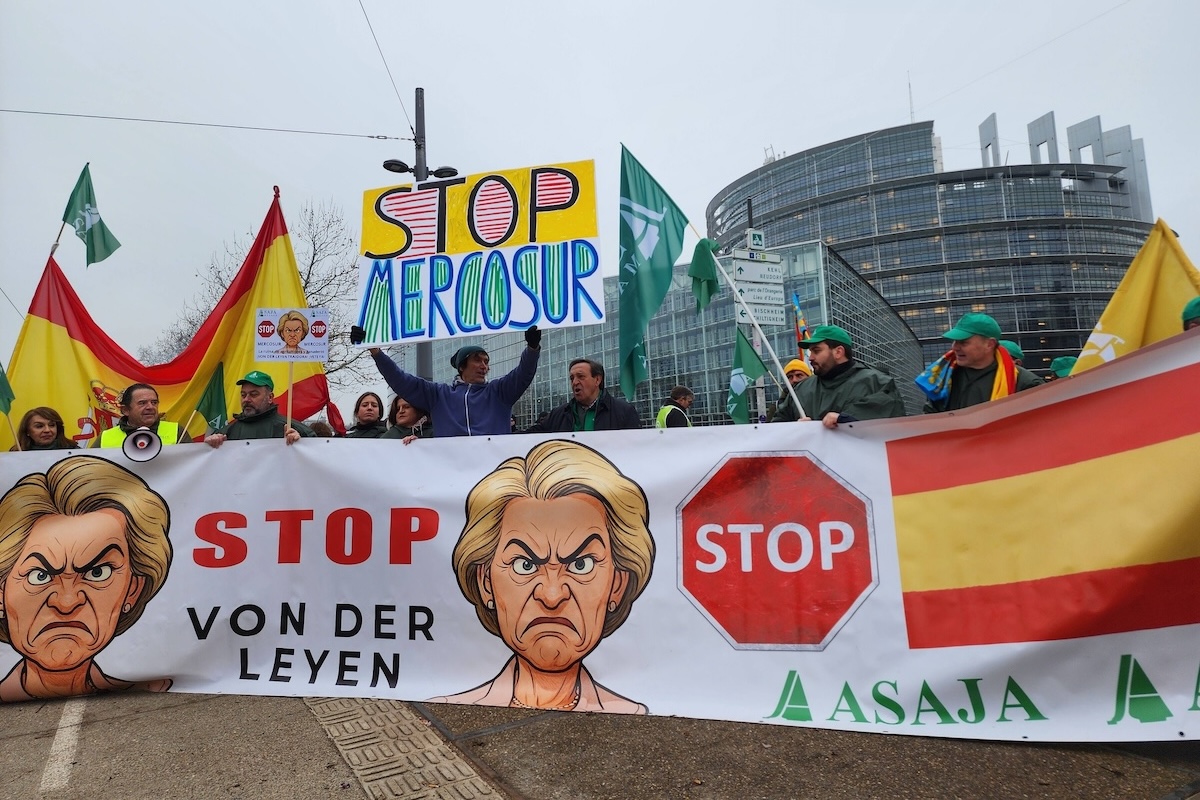 Un momento della manifestazione contro l'accordo Mercosur a Strasburgo