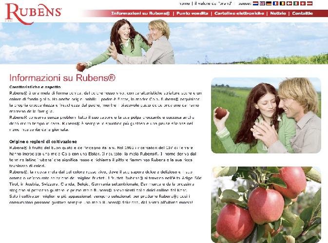 Una sezione del sito dedicato al Club Rubens: le informazioni sulla varietà