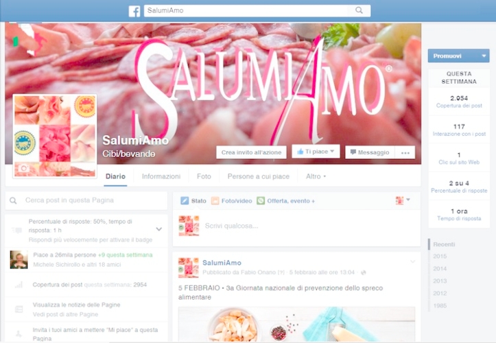 La pagina Facebook di SalumiAmo
