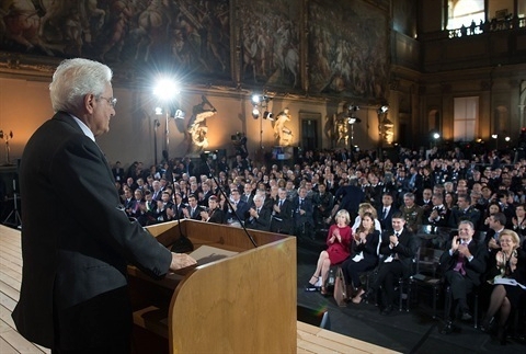 Il presidente della Repubblica, Sergio Mattarella, in occasione del suo intervento a 'Italia 2015: il Paese nell'anno dell'Expo'