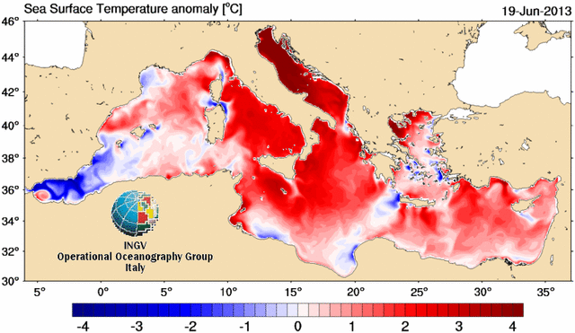 Raffigurate le anomalie termiche dei mari italiani dopo il passaggio dell'alta africana